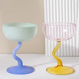 Wine Glasses Ice Cream Cup Dessert Glass Mug S-shaped Borosilicate Milkshake Colored Bowl Ins Style Restaurant Party Po Prop