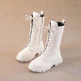 Boots Children's Fashion PU Leather Big Kids Sneakers Spring Autumn Rome Mid-calf Princess Elegant Girls Shoes Long Boot