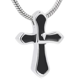 IJD10026 Silver and Black Colour Unique Design Cross Cremation Pendant Men Women Gift Urn Necklace Hold Loved Ones Ashes Casket205A