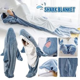 Blanket Shark Cartoon Fabric Mermaid Shawl Blanket Sleeping Bag Pajamas Office Nap Karakal Soft Cozy High Quality Children Adult 240122