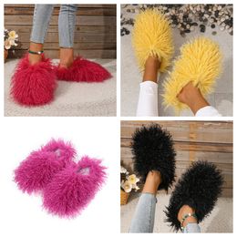 2024 Brand designer women fur slippers mule Pool Cotton Fabric Straw Pillow women fur metal chain casual flat shoes slippers