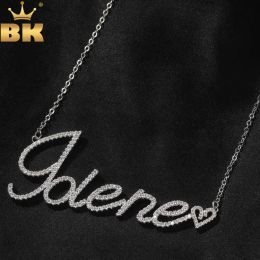 Necklaces THE BLING KING Custom Cursive Name Letters With Mini Heart Necklace For Women Iced Out CZ Personalized Fashion Jewelry