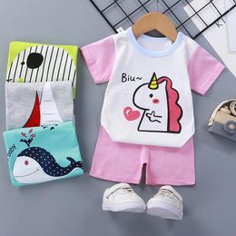 Clothing Sets Cotton Infant Boy Girl Clothes Summer Suit Baby Cute Tshirt Toddler Boys Short Sleeve T-shirt Shorts Drop