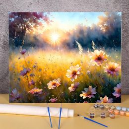 Paintings Landscape Painting By Numbers For Adults Starter Kits Flowers Personalised Gift Acrylic Paint With Home Decors