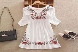 Summer Women Mexican Embroidered Floral Peasant Blouse Vintage Ethnic Tunic Boho Hippie Clothes Tops Blusa Feminina T2003214319208