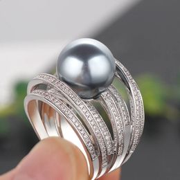Bride Talk Trendy Pearl Ring Twist Line AAA Cubic Zirconia Fashion Bridal Wedding Rings Super Quality Women Jewelry Accessories 240202