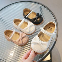 Barn läderskor barn casual skor för småbarn små flickor spädbarn skor vårens höst prinsessa pärlor bowtie 240122