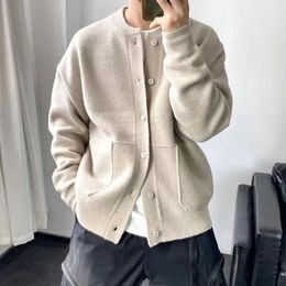 2023 Knit Jacket Cardigan Men Luxury Fashion Knitted Sweater Round Neck Loose Sweater Coat Boutique Men's Clothing 240118