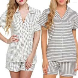 Women's Sleepwear Women Stripe Dot Short Sleeve Button Blouse Shirt Shorts Set Nightwear For Home