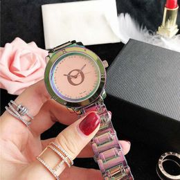 Fashion Brand Watches Women Girl Colourful Style Steel Metal Band Quartz Wrist Watch P82296J