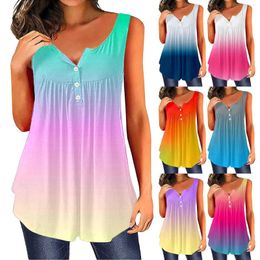 Women's Tanks Women Summer Gradient Color Tank Tops Spaghetti Strap Sleeveless V Neck Casual Vest Loose Button Down Undershirts