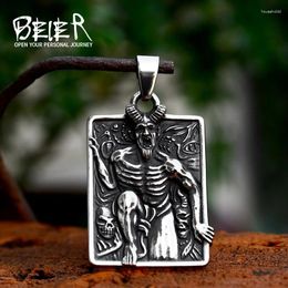 Pendant Necklaces BEIER 2024 Design Stainless Steel Skull Satan Rectangular For Men Cool Gothic Jewellery Gift