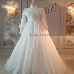 Modest Muslim Wedding Dresses Long Sleeve Elegant High Neck Appliques Lace Country Style Bridal Dress A Line Floor Length Islamic Boho Bride Dress Robe De Mariee 2024