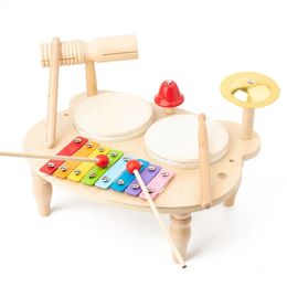 Wooden Hand Drum Kit Baby Early Education Percussion Instrument Bell Bandstand Educational Toy Children Interest Musical Toys 240124