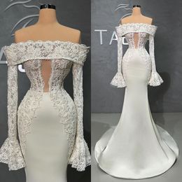 Moda rendas sereia vestidos de noiva fora do ombro vestido de casamento manga longa feito sob encomenda vestidos de noiva novia