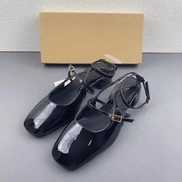 Dress Shoes Woman Black Mary Janes Heeled Sandals For Women Squared Toe Block Heel 2024 Summer Slingback Leather Heels