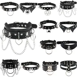Choker DIEZI Punk Goth Heart Circle Star Ball Pendant Necklace Gothic Black PU Leather Tassel Chain Torques Jewellery