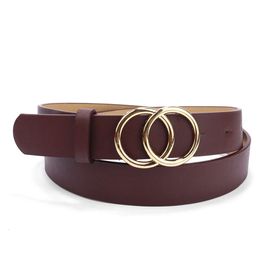 Women Leather Belt with Double Ring Buckle, Ladies Waist Belt for Jeans Dress 2 Pack