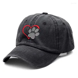 Ball Caps Washed Cotton Heart DOG Paw Embroidery Baseball Cap For Men Women Dad Hat Golf Snapback Drop