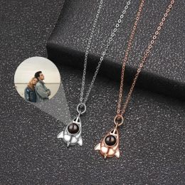 Necklaces Personalised Custom Photo Necklaces Projection Photo Necklace for Women Rose Gold Chain Custom Jewellery Rockets Pendant Mens Gift