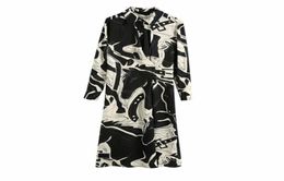 Evfer Women Spring Autumn Casual Horse Print High Waist Za Long Dress Female Fashion TurnDown Collar Animal Shirt Dresses 2104211769677