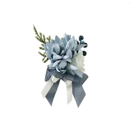 Decorative Flowers Wreath Wrist Flower 1pcs Silk Cloth Wedding Ceremony Simulation Decorate Haze Blue Corsage