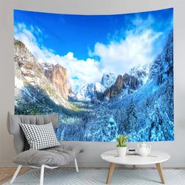 Tapestries Nature Mountain Forest Tapestry Winter Snowy Tree Landscape Wall Hanging Decor Bedroom Home Living Room Dorm