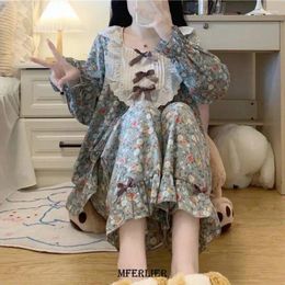 Women's Sleepwear Plus Size 4XL 150KG Spring Flower Pajamas Sets O Neck Women Long Sleeve Tops And Pants Homewear Pyjama