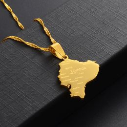 Ecuador Map Pendant Necklaces for Women 14k Yellow Gold Charm Maps Jewelry Ecuadorian Patriotic Best