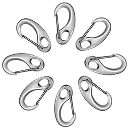 Keychains 8Pcs Stainless Steel Spring Snap Hook Carabiner Clips Multi-Use Rope For Keychain Backpack Climbing Hiking Gym