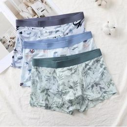 Underpants Printed Sexy Men Boxer Shorts Summer Ice Silk Underwear Seamless Ultra-thin Man Boxershorts Quick Dry Breathable Male Panties