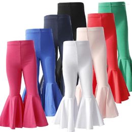 Trousers 2024 Baby Girls Bell Bottom Leggings Solid Cotton Ruffle Bellbottoms Skinny Long Pants Children Kids Clothes