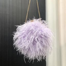 Evening Bags Ostrich Feather Round Bag Women Party Clutch Chain Wedding Purses And Handbags Small Designer Shoulder 13 Colours