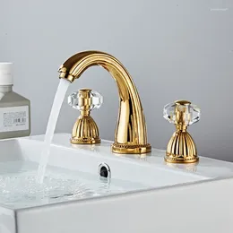 Bathroom Sink Faucets Widespread Lavatory Mixer Tap Brass Three Hole Gold Black Faucet Cold 8 Inch