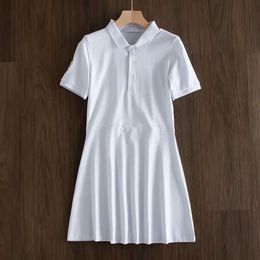 Designer Women Dress Polo Collar New Pure Colour White/Black/Blue Sport Waist Slim Dress Summer Cotton T-Shirt Skirt 854