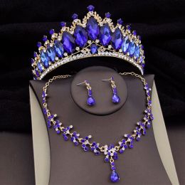 Charm Barock Kristall Braut Schmucksets für Frauen Tiara Crown Halskette Ohrringe Braut Hochzeitskleid Prom Dubai Schmuckset Set