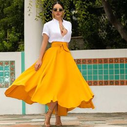 Skirts Temperament Commute High Waist With Straps Large Skirt Pleated Spring And Summer Solid Color Elegant Casual