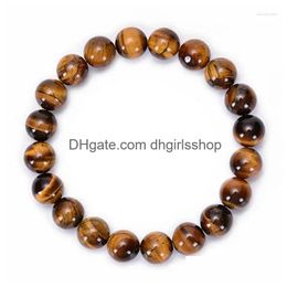 Beaded Strand 6-20 Mm Beads Tiger Eye Bracelet For Women Brown Natural Stone Men Elastic Yoga Chakra Healing Energy Jewelry Drop Deli Dhu8I