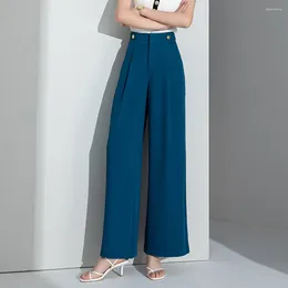 Women's Pants 2024 Spring Summer Blue Thin Ice Silk Slim Wide Leg Chiffon Women Loose Fashion Straight Baggy Trousers Oversize