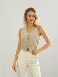 Women's Tanks Women Button Down Tank Tops Loose Dressy V Neck Strappy Summer Sleeveless Waistcoat Shirts Crop Suit Vest Blouses