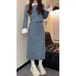 Two Piece Dress Spring And Autumn Cold Style High-grade Pear-shaped Figure Wear Women's Suit Jacket Contrast Colour Coat Long Skirt Two-piece