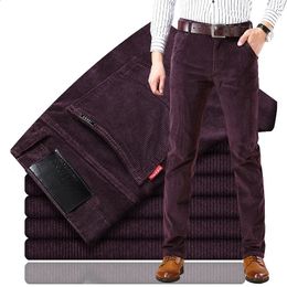 Autumn and Winter Corduroy Pants for Men Straight Slim Stretch Trousers Business Casual Male Brown Khaki Black Blue 240130