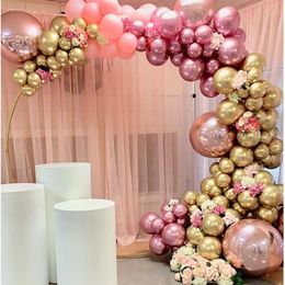 146pcs Chrome Gold Rose Pastel Baby Pink Balloons Garland Arch Kit 4D Rose Balloon For Birthday Wedding Baby Shower Party Decor T2214W