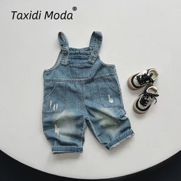 Cotton Pocket 2024 Spring Autumn Children Overalls Boy Girls Bib Denim Pants Korean Jeans Toddler Wear Kids Clothes For 240124