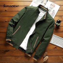 SUPUSCREAT Spring Autumn Men Cotton Jacket Stand Collar Solid Male Fashion Casual Windbreaker Bomber Coat Outwear 240130