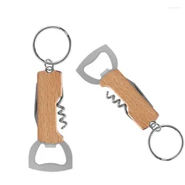 Keychains 2Pcs Beer Bottle Opener Keyring Keychain Stainless Steel Multifunctional Wooden Handle Corkscrew Wine Bar Party Accessory