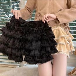 Women's Panties Harajuku Sweet Lolita Shorts Skirts Autumn Winter Plush Bloomers Y2k Japanese Kawaii Knickers Women Lace Bow Safety Short