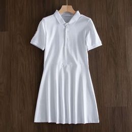 Designer Women Dress Polo Collar New Pure Color White/Black/Blue Sport Waist Slim Dress Summer Cotton T-Shirt Skirt 700