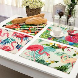 Table Mats 1Pcs Flamingo Tropical Monstera Pattern Placemat Cotton Linen Coaster Dining Mat Cup Pad 42 32cm Home Decor MP0080