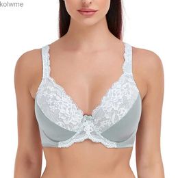 Bras Bra Women Sexy Lingerie Grey Lace Perspective Embroidery Floral Bralette Plus Size F G H I 34 36 38 40 42 44 46 48 50 52 54 YQ240203